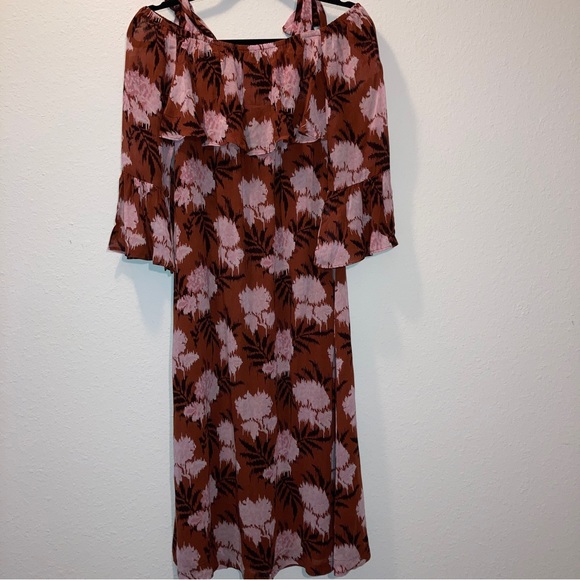 GANNI Monette Georgette Midi Cold Shoulder Floral Dress - Picture 7 of 12